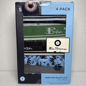4 Pack Ben Sherman Heritage Black Lux Boxer Briefs Small Iguana Blue Gray Green